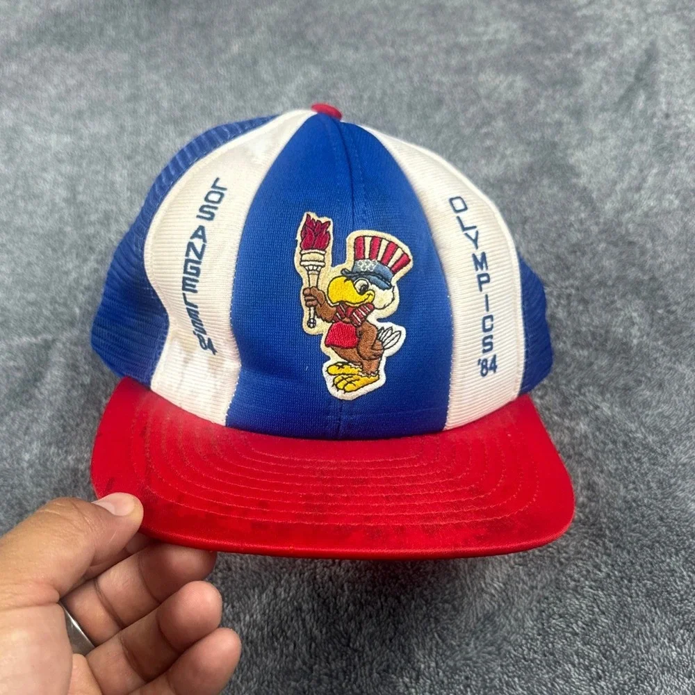 Vintage 1984 Los Angeles Olympics Sam the Eagle Trucker‎ Hat Red White Blue Mesh